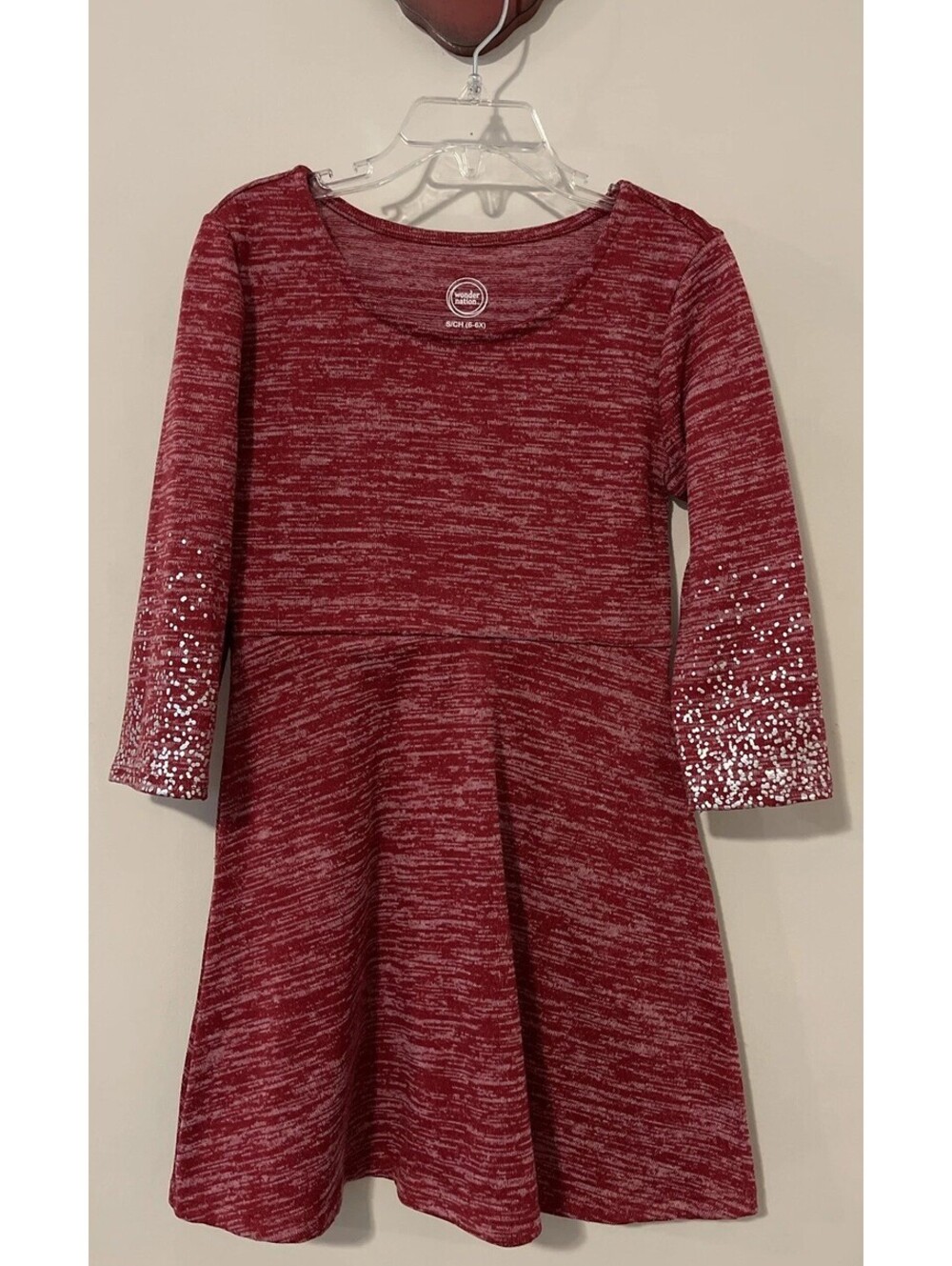 Wonder Nation Girls Size 6-6x Red Flowy Pull-On Silver Accented Dress! A3928